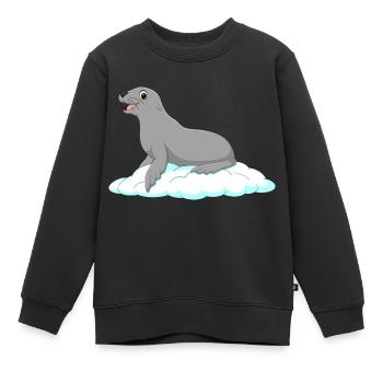 Robbe lachender Seehund See Hund Eisscholle Polar - Kinder Premium Organic Sweatshirt - Schwarz - Vorne - AI Model Kid Female (0cm)