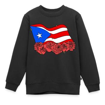 PR Flag Fleur Rose Porto Rico - Sweat Premium enfant bio - noir - Devant - AI Model Kid Female (0cm)