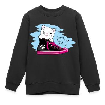 Lustiges weißes Kätzchen, das aus einem Turnschuh schaut - Kinder Premium Organic Sweatshirt - Schwarz - Vorne - AI Model Kid Female (0cm)