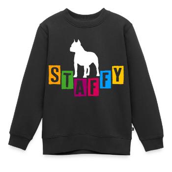 Staffy Staffordshire Terrier lettres colorées - Sweat Premium enfant bio - noir - Devant - AI Model Kid Female (0cm)