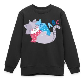 Chat avec cône d’école inscription à l’école - Sweat Premium enfant bio - noir - Devant - AI Model Kid Female (0cm)