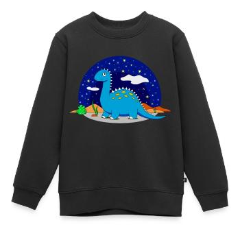 Dinosaur Brontosaurus Star Night Dream - Kids Premium Organic Sweatshirt - black - Front - AI Model Kid Female (0cm)