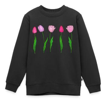 Tulipes roses, printemps - Sweat Premium enfant bio - noir - Devant - AI Model Kid Female (0cm)