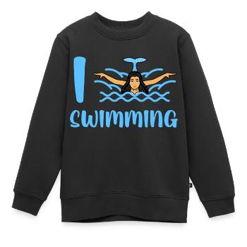 Ich liebe Schwimmen, ich liebe Schwimmen, Pool, Schwimmen - Kinder Premium Organic Sweatshirt - Schwarz - Vorne - AI Model Kid Female (0cm)