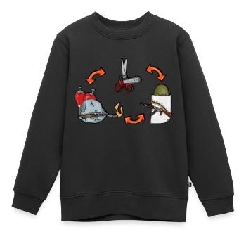 Ciseaux, Pierre, Jupe en papier, Papier, Ciseaux - Sweat Premium enfant bio - noir - Devant - AI Model Kid Female (0cm)