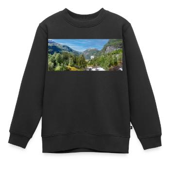 Geiranger panorama Storseterfossen Norwegen - Kinder Premium Organic Sweatshirt - Schwarz - Vorne - AI Model Kid Female (0cm)