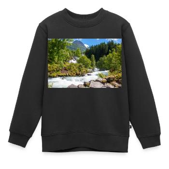 Geiranger panorama Storseterfossen Norwegen - Kinder Premium Organic Sweatshirt - Schwarz - Vorne - AI Model Kid Female (0cm)