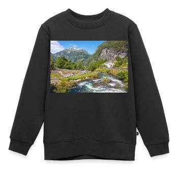 Vue panoramique de Geiranger depuis Storseterfossen - Sweat Premium enfant bio - noir - Devant - AI Model Kid Female (0cm)
