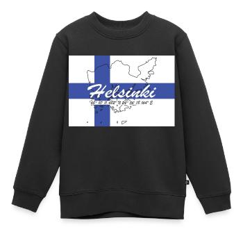Helsinki - Hauptstadt mit GPS & Flagge - Kinder Premium Organic Sweatshirt - Schwarz - Vorne - AI Model Kid Female (0cm)