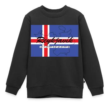 Reykjavik - Hauptstadt mit GPS & Flagge - Kinder Premium Organic Sweatshirt - Schwarz - Vorne - AI Model Kid Female (0cm)