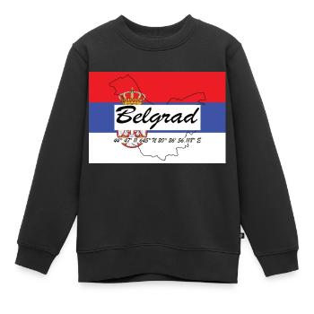 Belgrad - Hauptstadt mit GPS & Flagge - Kinder Premium Organic Sweatshirt - Schwarz - Vorne - AI Model Kid Female (0cm)