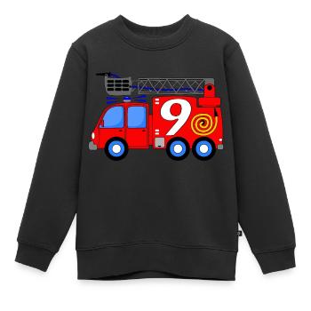 Feuerwehrfahrzeug 9 Geburtstag Kinder - Kinder Premium Organic Sweatshirt - Schwarz - Vorne - AI Model Kid Female (0cm)