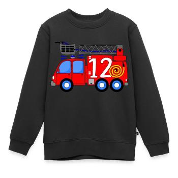 Feuerwehrfahrzeug 12. Geburtstag Kinder - Kinder Premium Organic Sweatshirt - Schwarz - Vorne - AI Model Kid Female (0cm)