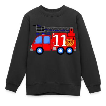 Feuerwehrfahrzeug 11. Geburtstag Kinder - Kinder Premium Organic Sweatshirt - Schwarz - Vorne - AI Model Kid Female (0cm)