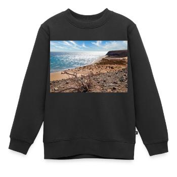 Vue sur une belle baie de baignade Risco del paso - Sweat Premium enfant bio - noir - Devant - AI Model Kid Female (0cm)