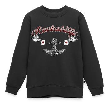 Motif Rockabilly avec ancre, poker et oiseaux - Sweat Premium enfant bio - noir - Devant - AI Model Kid Female (0cm)