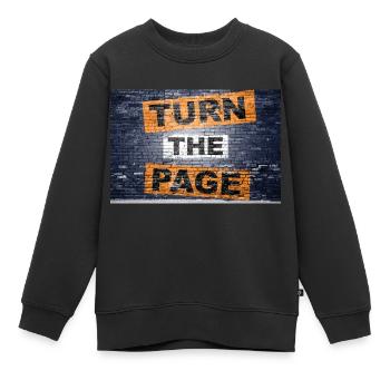 Tourner la page en disant lettrage Graffiti - Sweat Premium enfant bio - noir - Devant - AI Model Kid Female (0cm)