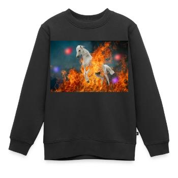 Ein brennendes Pferd. - Kinder Premium Organic Sweatshirt - Schwarz - Vorne - AI Model Kid Female (0cm)