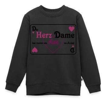 Skat Herz Dame Ass im Ärmel Schrift quer Mau-Mau - Kinder Premium Organic Sweatshirt - Schwarz - Vorne - AI Model Kid Female (0cm)