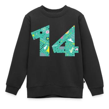 Personalisierte 14 Jubiläumsnummer - Kinder Premium Organic Sweatshirt - Schwarz - Vorne - AI Model Kid Female (0cm)