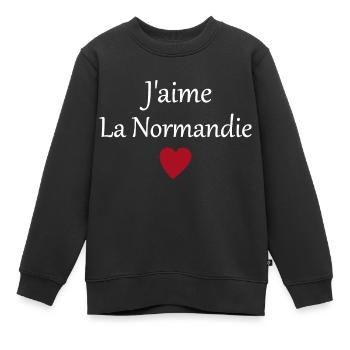 J'aime la Normandie - Sweat Premium enfant bio - noir - Devant - AI Model Kid Female (0cm)