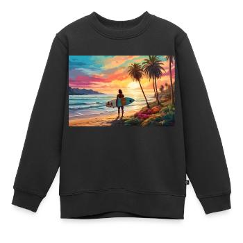 Surfen & Wellen - Kinder Premium Organic Sweatshirt - Schwarz - Vorne - AI Model Kid Female (0cm)