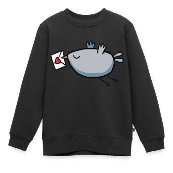 Oiseau avec lettre d’amour - Sweat Premium enfant bio - noir - Devant - AI Model Kid Female (0cm)