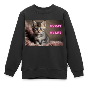 MEINE KATZE, MEIN LEBEN - MON CHAT MA VIE - Kinder Premium Organic Sweatshirt - Schwarz - Vorne - AI Model Kid Female (0cm)