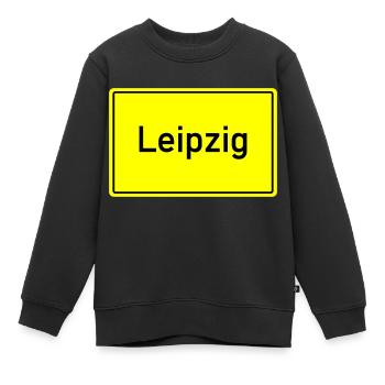 ortsschild leipzig - Kinder Premium Organic Sweatshirt - Schwarz - Vorne - AI Model Kid Female (0cm)