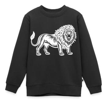 Lion magnifique - Dessin au trait puissant - Sweat Premium enfant bio - noir - Devant - AI Model Kid Female (0cm)