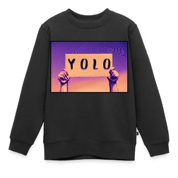 Pancarte - YOLO - Sweat Premium enfant bio - noir - Devant - AI Model Kid Female (0cm)