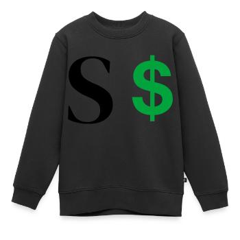 Lettre s dollar - Sweat Premium enfant bio - noir - Devant - AI Model Kid Female (0cm)