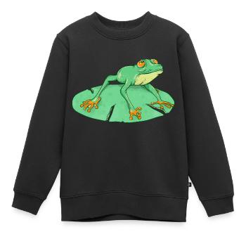 Mignonne grenouille verte sur un nénuphar - Sweat Premium enfant bio - noir - Devant - AI Model Kid Female (0cm)