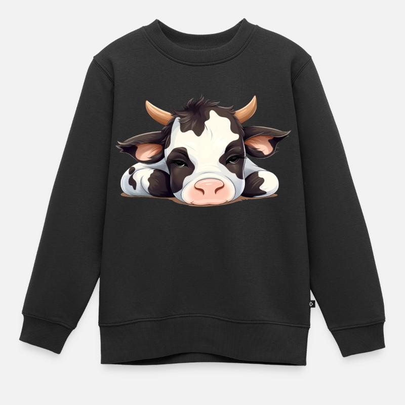 Müde Kuh - genervte Tiere - Kinder Premium Organic Sweatshirt - Schwarz