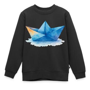 papierboot aquarell - Kinder Premium Organic Sweatshirt - Schwarz - Vorne - AI Model Kid Female (0cm)