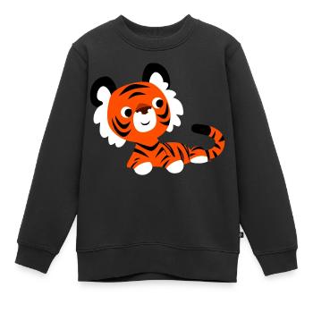 Heiterer Cartoon-Tiger von Cheerful Madness!! - Kinder Premium Organic Sweatshirt - Schwarz - Vorne - AI Model Kid Female (0cm)