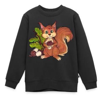 Niedliches Einhörnchen Mit Eicheln im Wald - Kinder Premium Organic Sweatshirt - Schwarz - Vorne - AI Model Kid Female (0cm)
