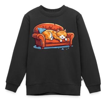 Katze Verschlafen Müde Couch Sofa Lustig Cartoon - Kinder Premium Organic Sweatshirt - Schwarz - Vorne - AI Model Kid Female (0cm)