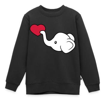 tête d'éléphant coeur amour donner en amour assis - Sweat Premium enfant bio - noir - Devant - AI Model Kid Female (0cm)