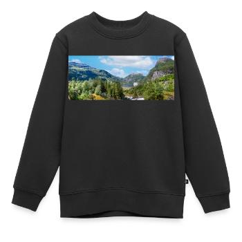Geiranger panorama Storseterfossen Norwegen - Kinder Premium Organic Sweatshirt - Schwarz - Vorne - AI Model Kid Female (0cm)