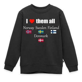 Je les aime tous Scandinavie - Sweat Premium enfant bio - noir - Devant - AI Model Kid Female (0cm)