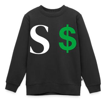 Lettre s dollar - Sweat Premium enfant bio - noir - Devant - AI Model Kid Female (0cm)