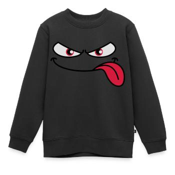 Böse guckendes Cartoon Gesicht Zunge rausstrecken - Kinder Premium Organic Sweatshirt - Schwarz - Vorne - AI Model Kid Female (0cm)