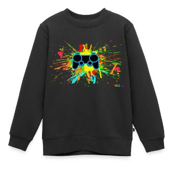Controller-Splatter-Gamer - Kinder Premium Organic Sweatshirt - Schwarz - Vorne - AI Model Kid Female (0cm)