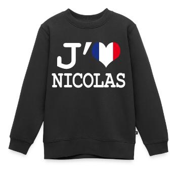j'aime Nicolas - Sweat Premium enfant bio - noir - Devant - AI Model Kid Female (0cm)