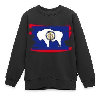 Wyoming USA - Flag - brush horizontal - Kinder Premium Organic Sweatshirt - Schwarz - Vorne - AI Model Kid Female (0cm)