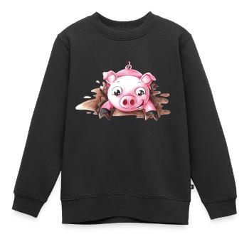 Planschendes Comic Schweinchen - Kinder Premium Organic Sweatshirt - Schwarz - Vorne - AI Model Kid Female (0cm)