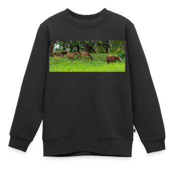 Pferde auf der Wiese - Kinder Premium Organic Sweatshirt - Schwarz - Vorne - AI Model Kid Female (0cm)