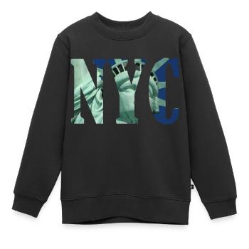 NYC Typografie mit Freiheitsstatue - Kinder Premium Organic Sweatshirt - Schwarz - Vorne - AI Model Kid Female (0cm)