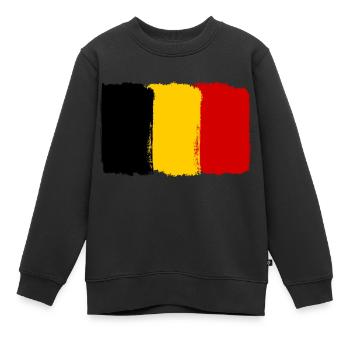 Belgien Flagge used look - Kinder Premium Organic Sweatshirt - Schwarz - Vorne - AI Model Kid Female (0cm)